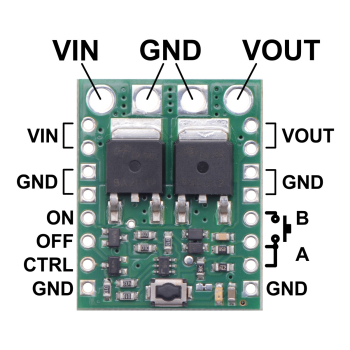 Pinout diagram of the Big Pushbutton Power Switch with Reverse Voltage Protection