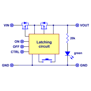 Block diagram of the Big Pushbutton Power Switch with Reverse Voltage Protection