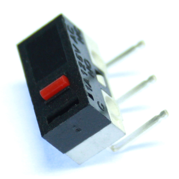 Subminiature microswitch with button actuator, right angle PCB mounting