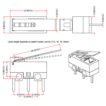 Subminiature microswitch dimensions