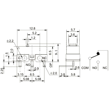 Subminiature microswitch left/right hand mounting